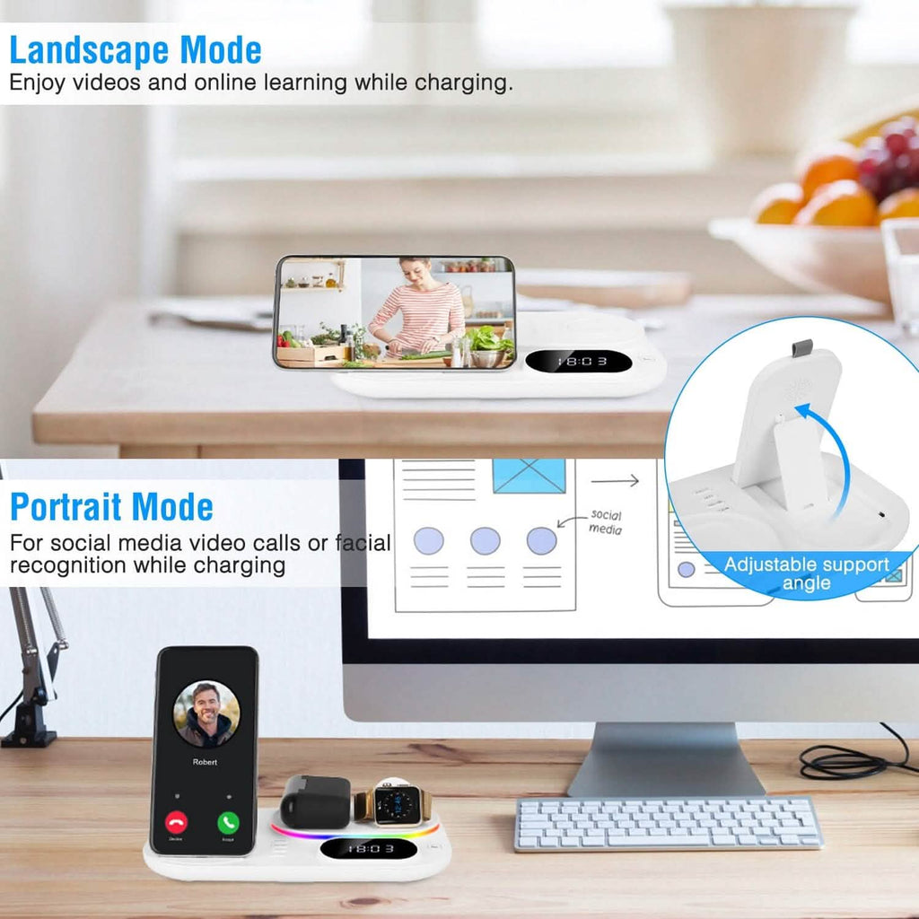 Support de station de recharge sans fil pliable 4 en 1