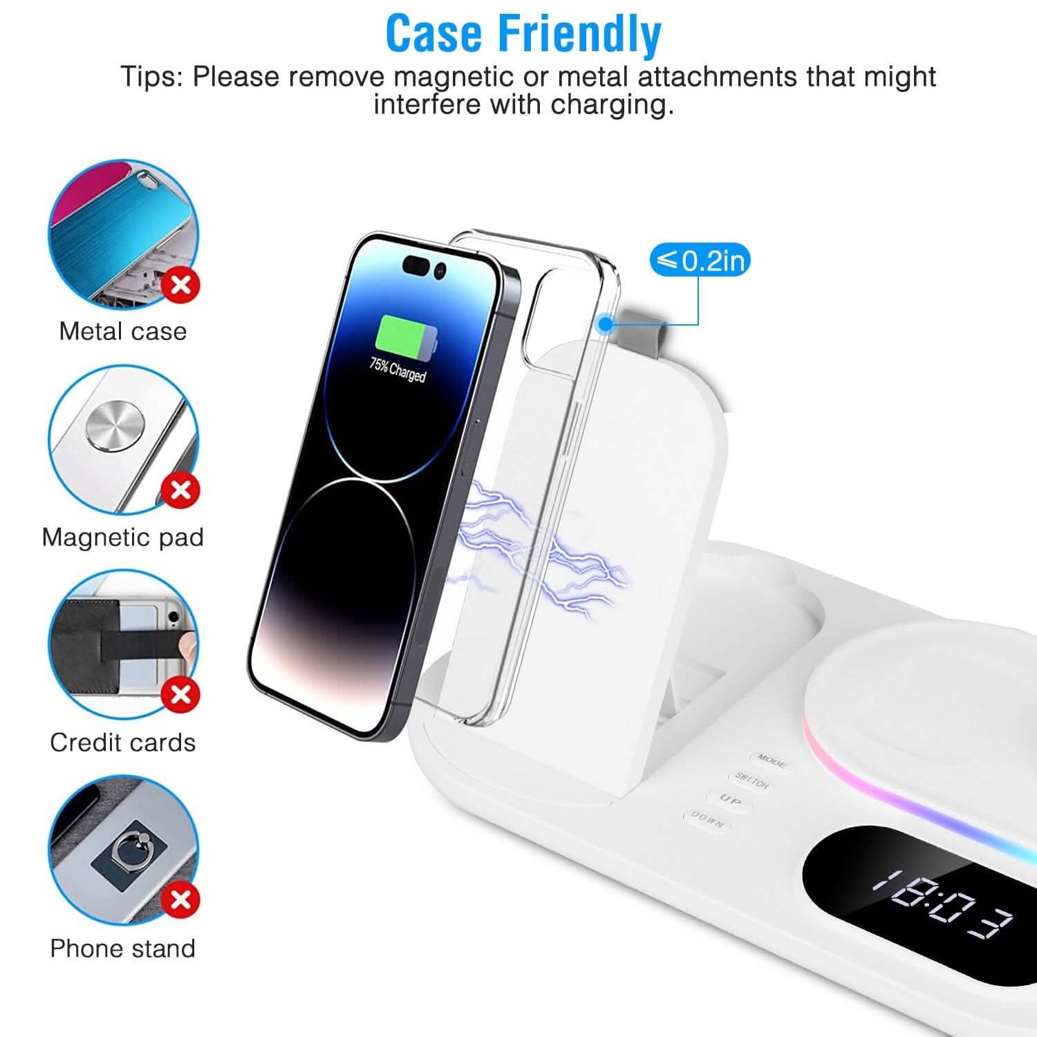 Support de station de recharge sans fil pliable 4 en 1