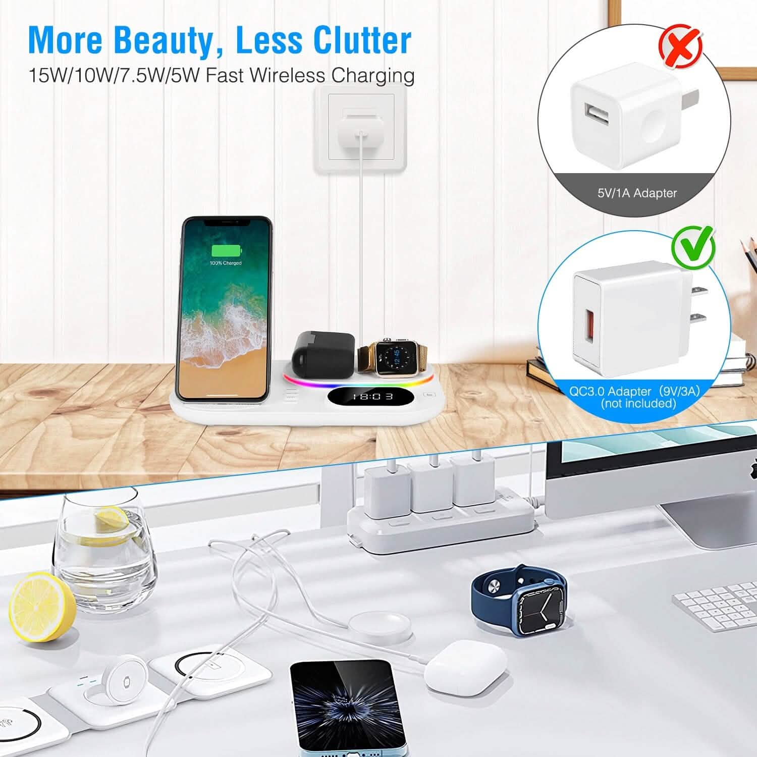 Support de station de recharge sans fil pliable 4 en 1