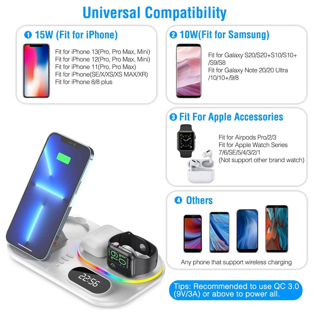Support de station de recharge sans fil pliable 4 en 1