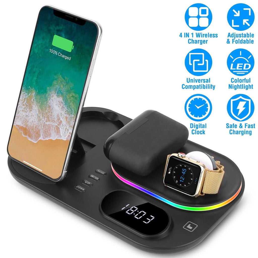 Support de station de recharge sans fil pliable 4 en 1