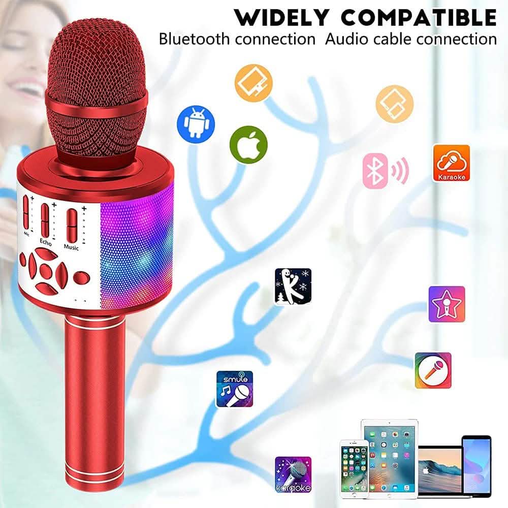 Microphone de karaoké 4-en-1 avec lumières LED