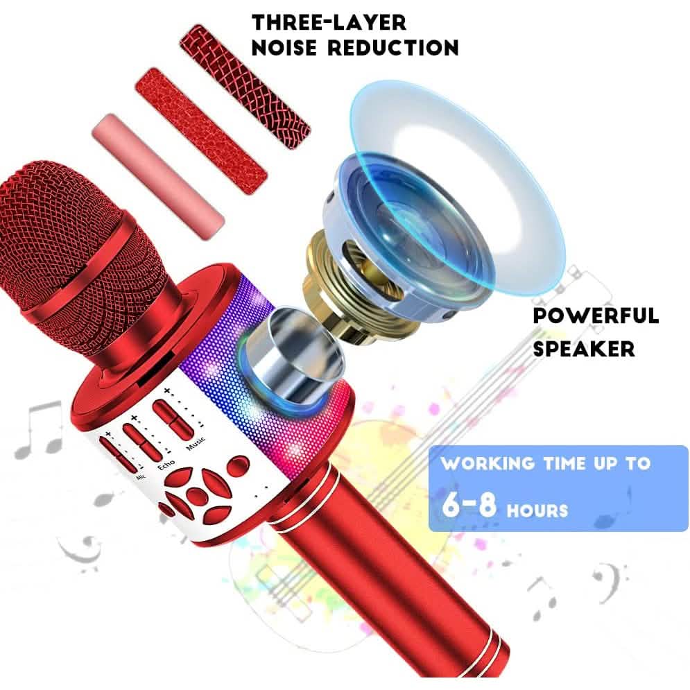 Microphone de karaoké 4-en-1 avec lumières LED