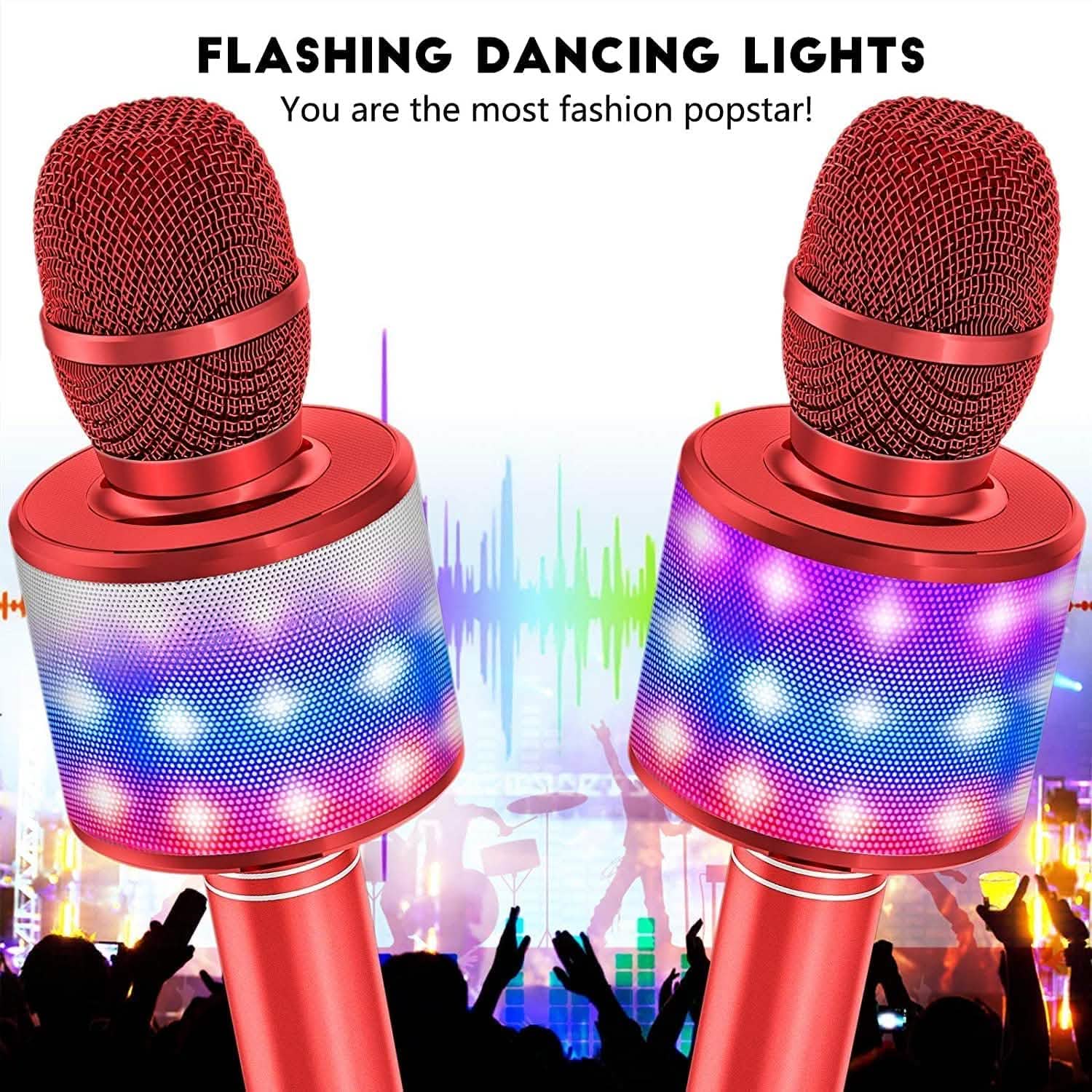 Microphone de karaoké 4-en-1 avec lumières LED