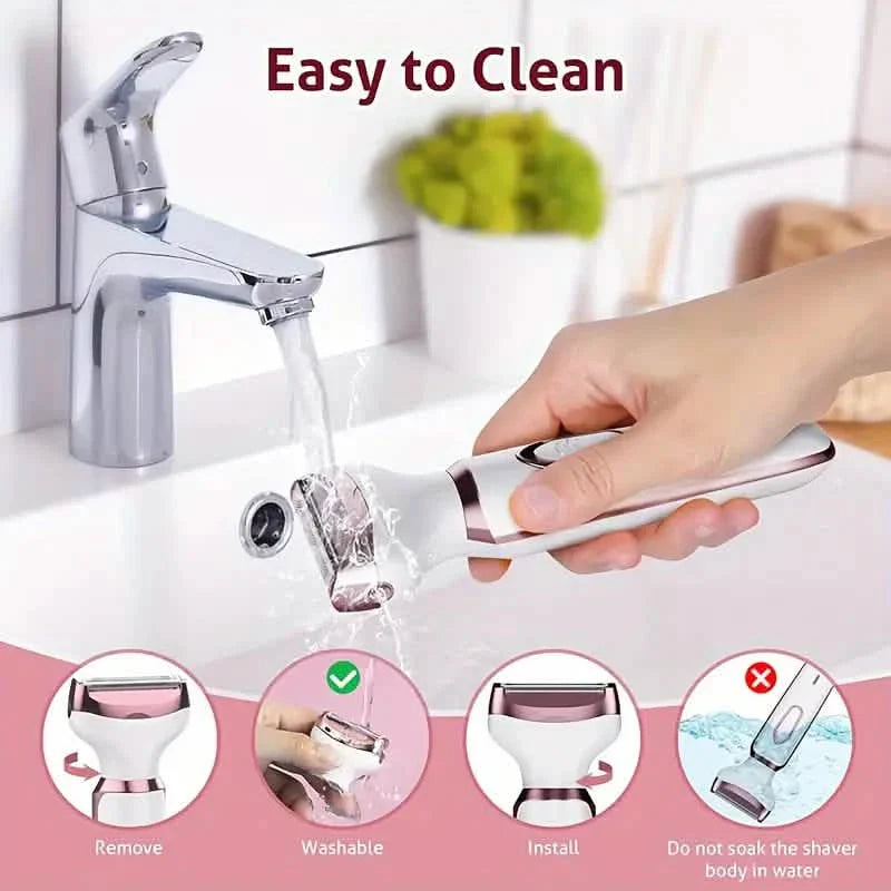 Rasoir électrique 4-en-1 ultra doux pour femmes - Utilisation sèche/humide, rechargeable par USB et portable pour tout le corps
