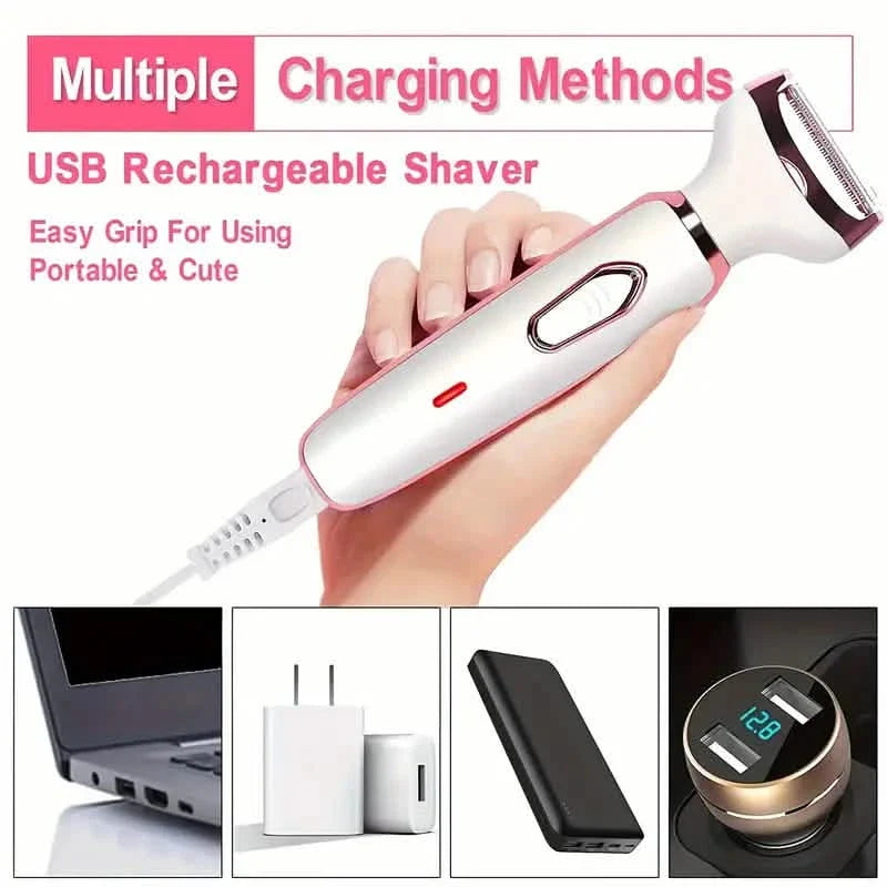 Rasoir électrique 4-en-1 ultra doux pour femmes - Utilisation sèche/humide, rechargeable par USB et portable pour tout le corps