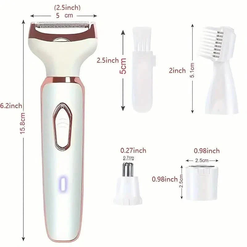 Rasoir électrique 4-en-1 ultra doux pour femmes - Utilisation sèche/humide, rechargeable par USB et portable pour tout le corps