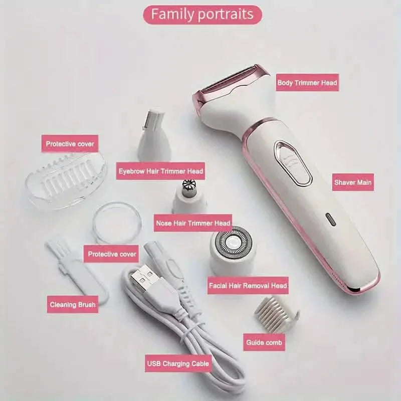 Rasoir électrique 4-en-1 ultra doux pour femmes - Utilisation sèche/humide, rechargeable par USB et portable pour tout le corps
