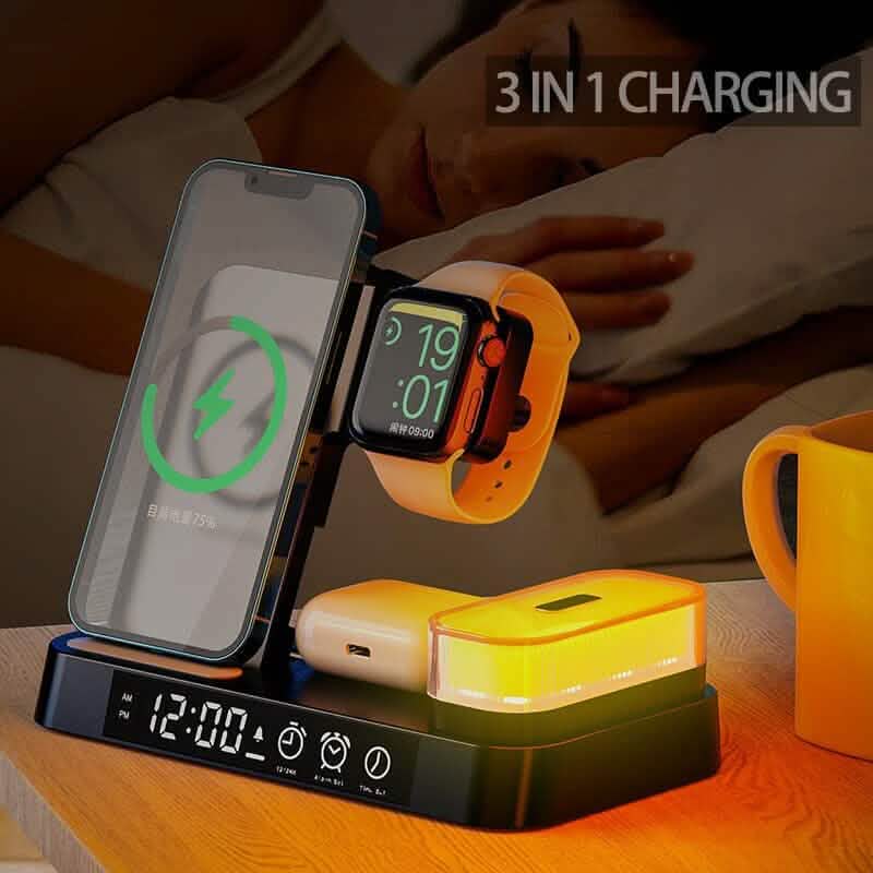 Station de charge sans fil 4 en 1 avec veilleuse LED