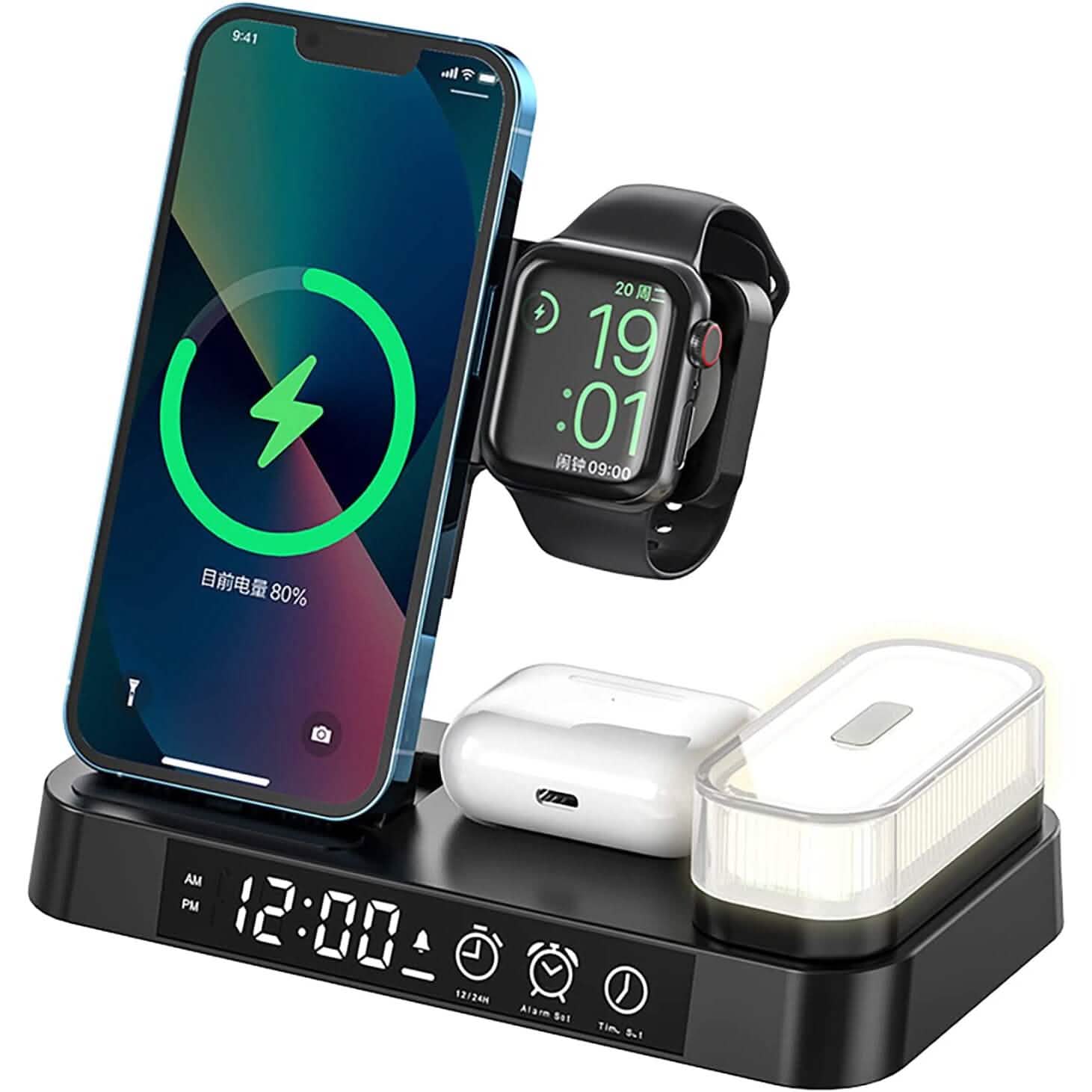 Station de charge sans fil 4 en 1 avec veilleuse LED
