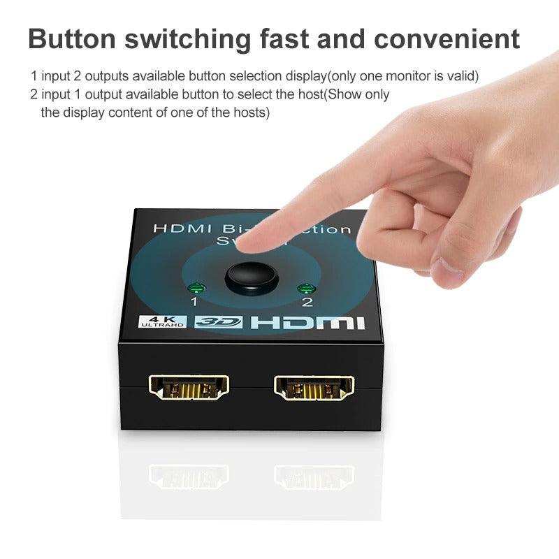 Commutateur Répartiteur HDMI 4K 2 Ports, Commutateur HDMI Bidirectionnel 2 Ports, Sélecteur d'Affichage, Prise en Charge Ultra HD 4K 1080P 3D HDR pour HDTV Gaming