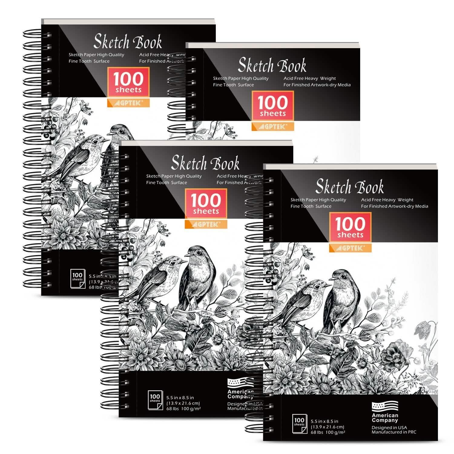 Lot de 4 : Carnet de croquis de 100 feuilles