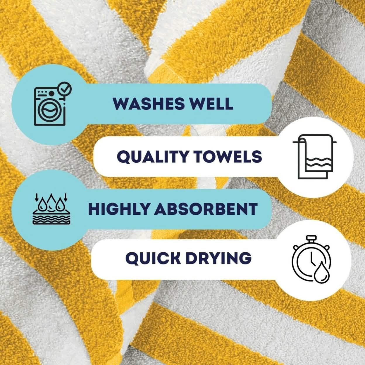 Lot de 4 serviettes de piscine/plage cabana hôtel rayées ultra douces 100 % coton de 76 x 152 cm
