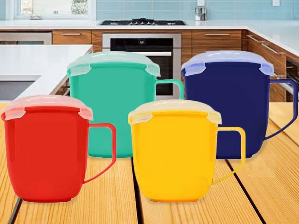 Lot de 4 : tasses micro-ondes Bell & Howell avec couvercles ventilés