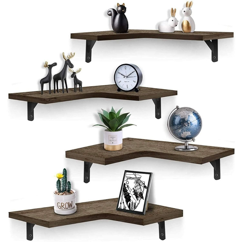 Lot de 4 : Étagère d'angle flottante murale de rangement et de présentation