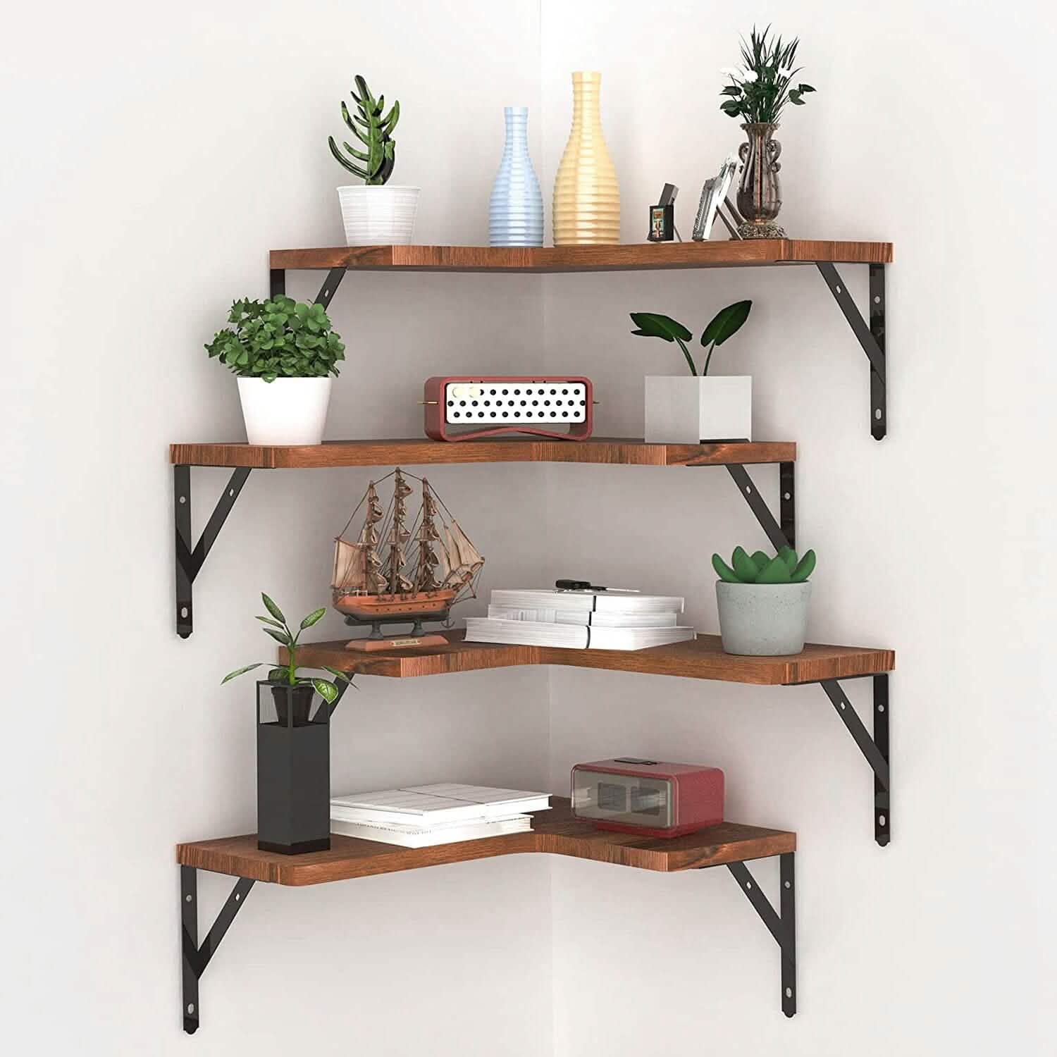 Lot de 4 : Étagère d'angle flottante murale de rangement et de présentation
