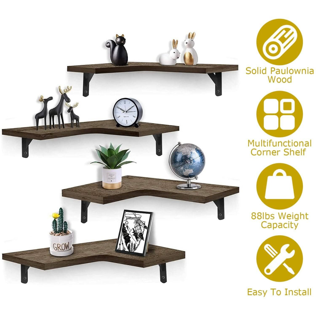 Lot de 4 : Étagère d'angle flottante murale de rangement et de présentation