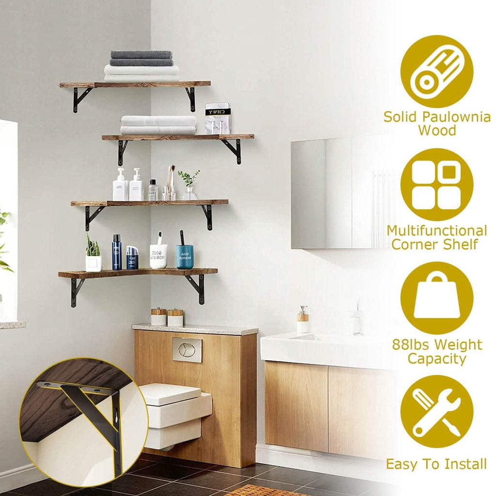 Lot de 4 : Étagère d'angle flottante murale de rangement et de présentation