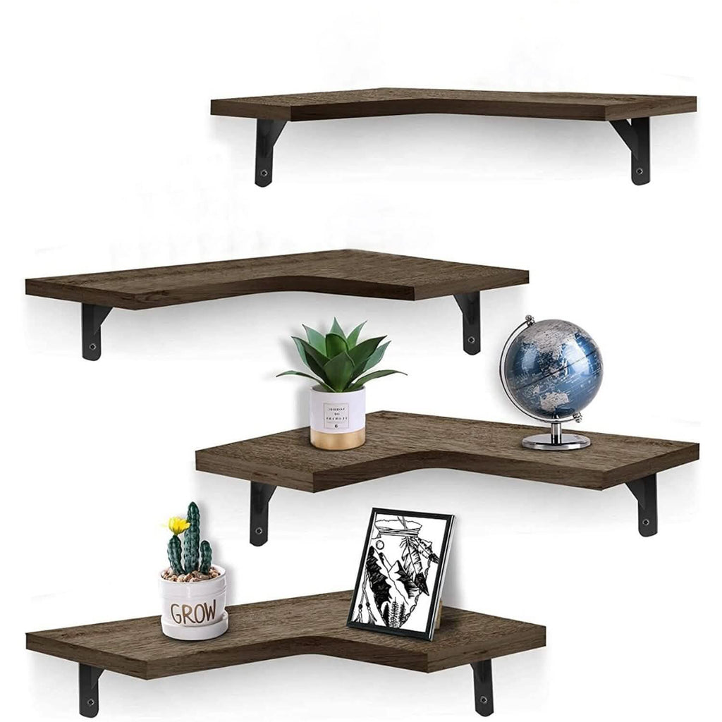Lot de 4 : Étagère d'angle flottante murale de rangement et de présentation