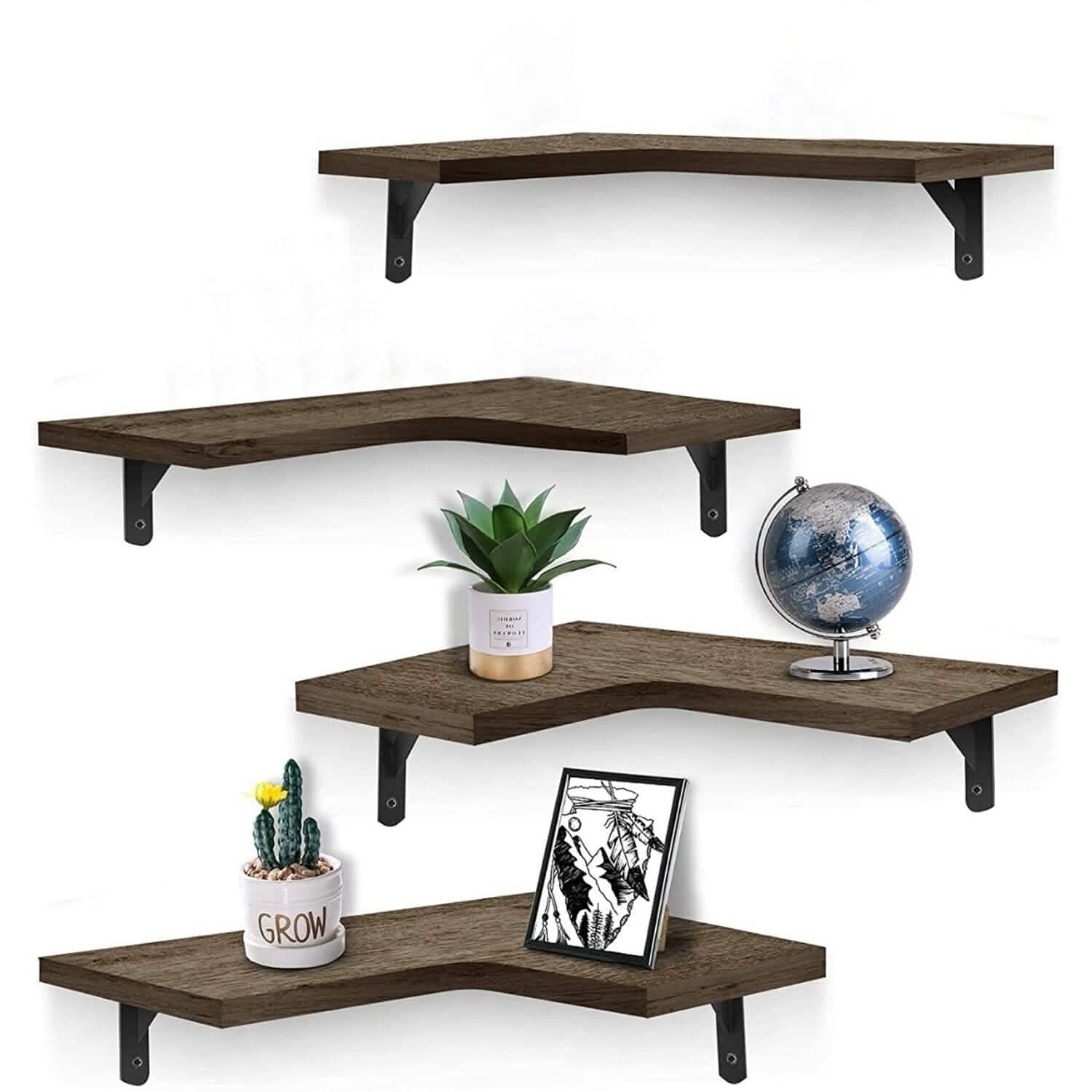 Lot de 4 : Étagère d'angle flottante murale de rangement et de présentation