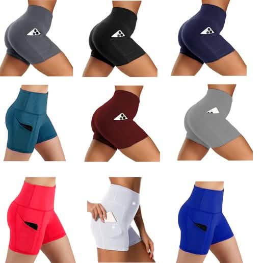 Lot de 4 : short de yoga doux taille haute pour femmes avec 2 poches latérales