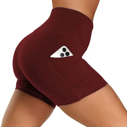 Lot de 4 : short de yoga doux taille haute pour femmes avec 2 poches latérales
