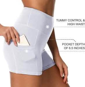 Lot de 4 : short de yoga doux taille haute pour femmes avec 2 poches latérales
