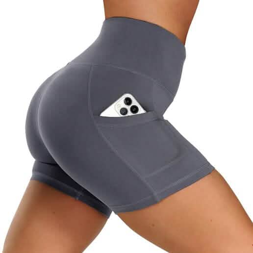 Lot de 4 : short de yoga doux taille haute pour femmes avec 2 poches latérales