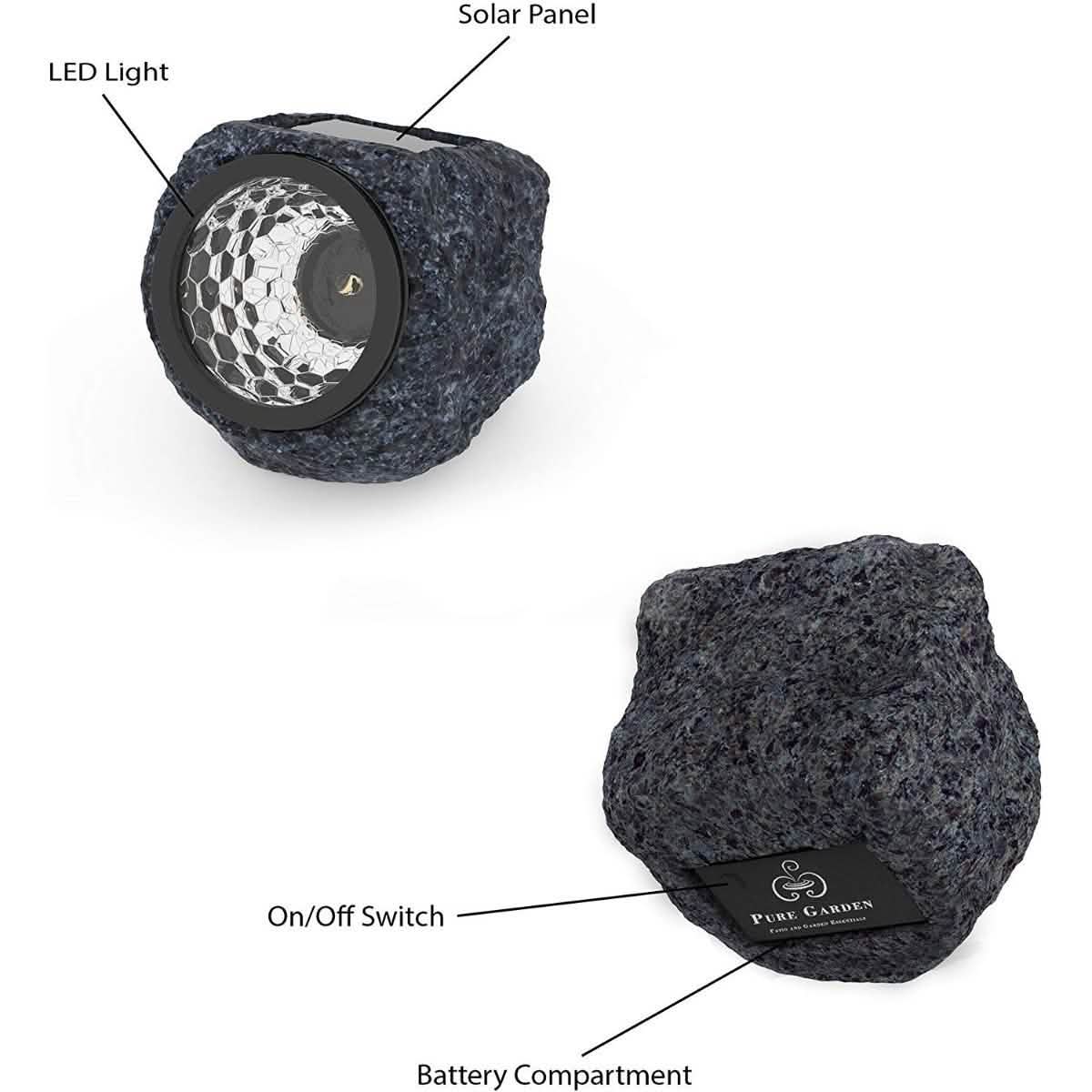 Lot de 4 : Lampes solaires LED d'extérieur effet rocher