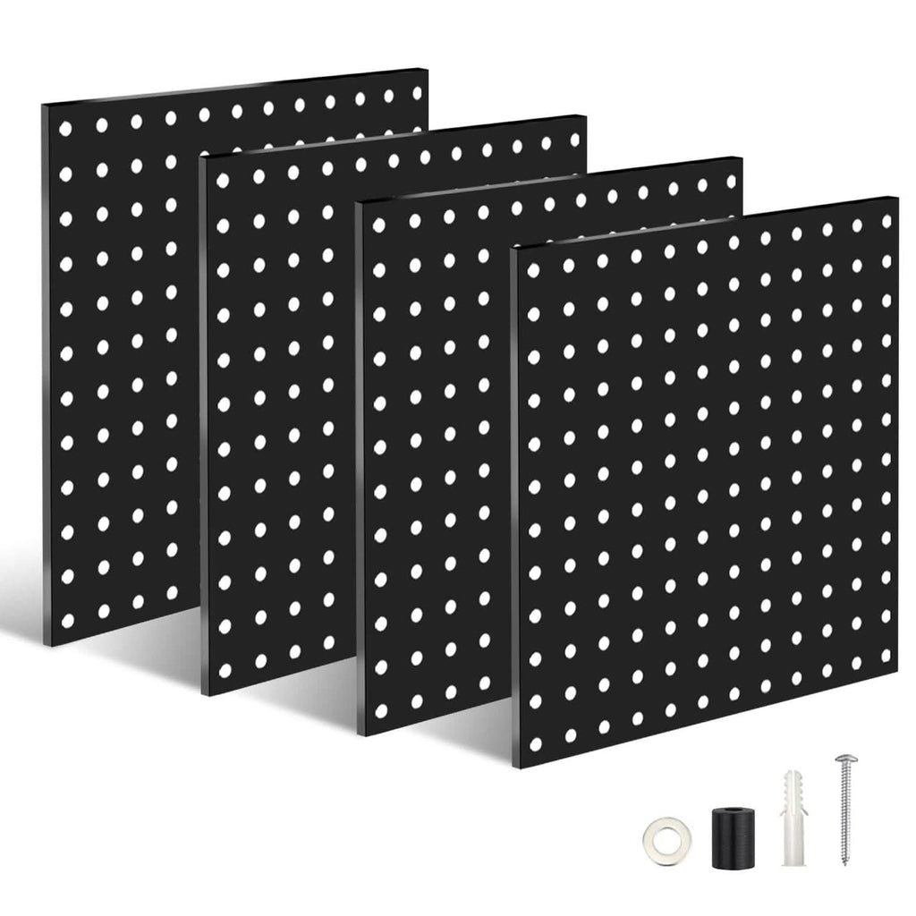 Lot de 4 : Organisateur mural en métal noir pour tableau perforé avec espacement de 2,5 cm et trous de 6 mm
