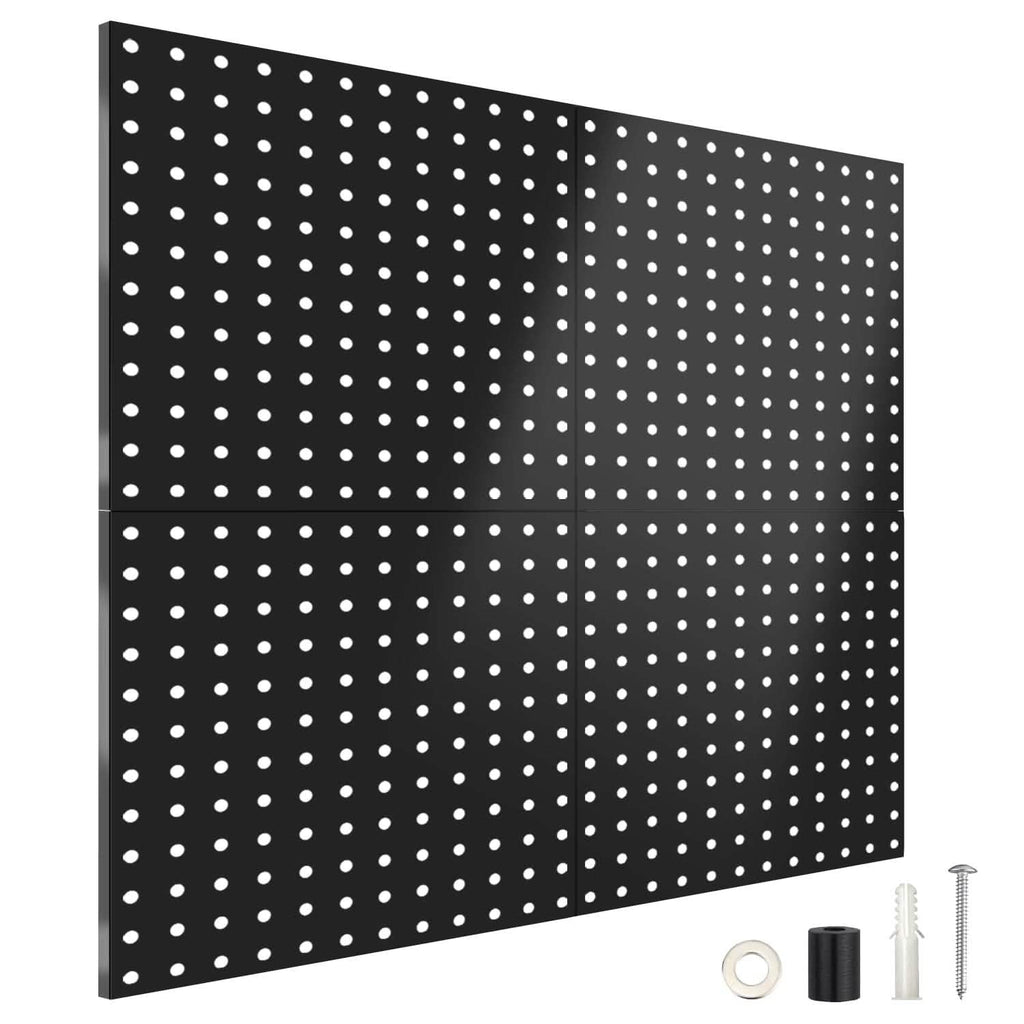 Lot de 4 : Organisateur mural en métal noir pour tableau perforé avec espacement de 2,5 cm et trous de 6 mm