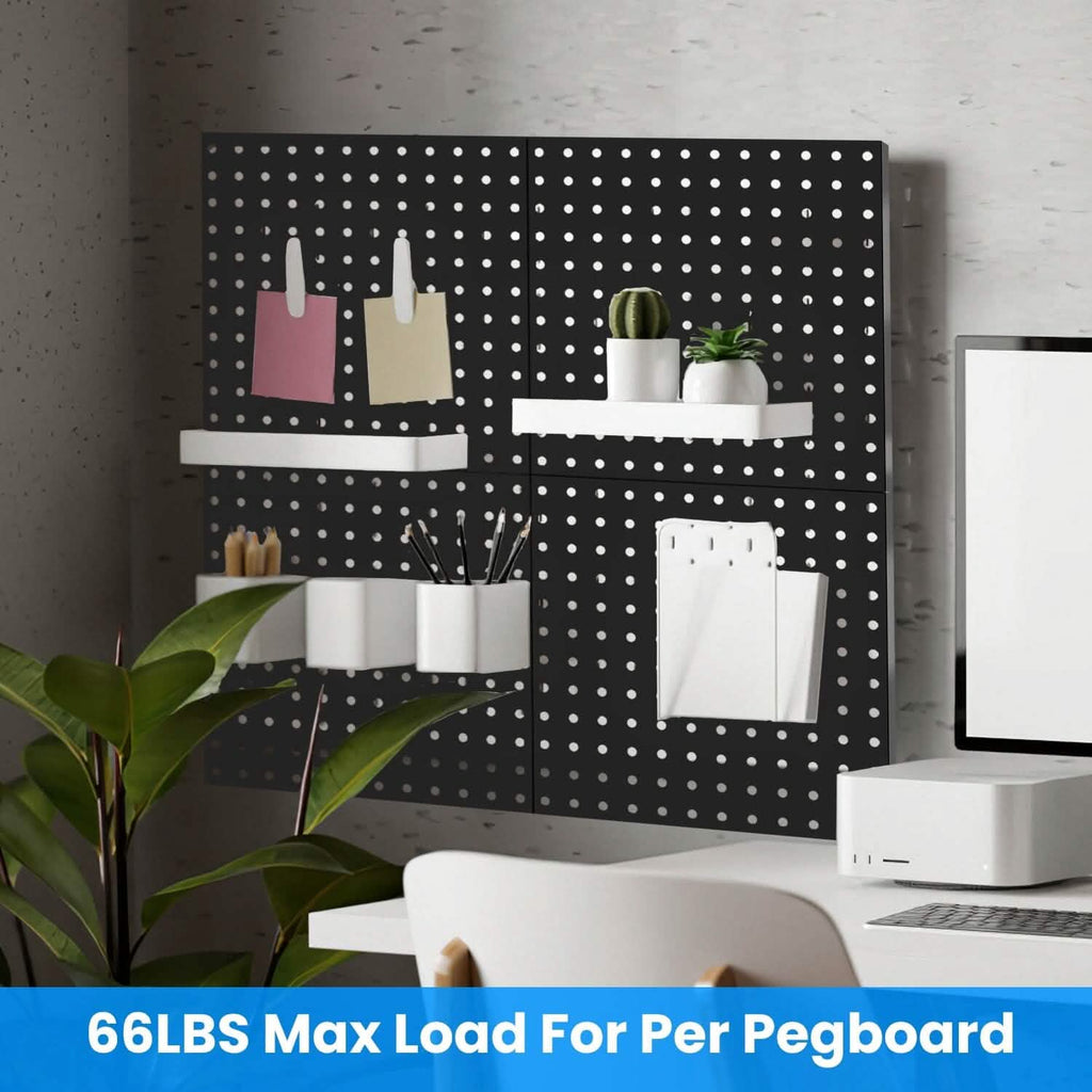 Lot de 4 : Organisateur mural en métal noir pour tableau perforé avec espacement de 2,5 cm et trous de 6 mm