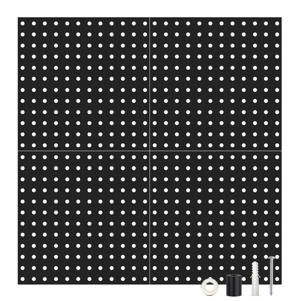 Lot de 4 : Organisateur mural en métal noir pour tableau perforé avec espacement de 2,5 cm et trous de 6 mm