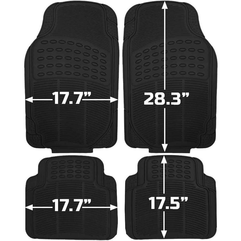 Lot de 4: Ensemble de tapis de sol en caoutchouc noir robustes de style rainuré OxGord® pour 1re et 2e rangées