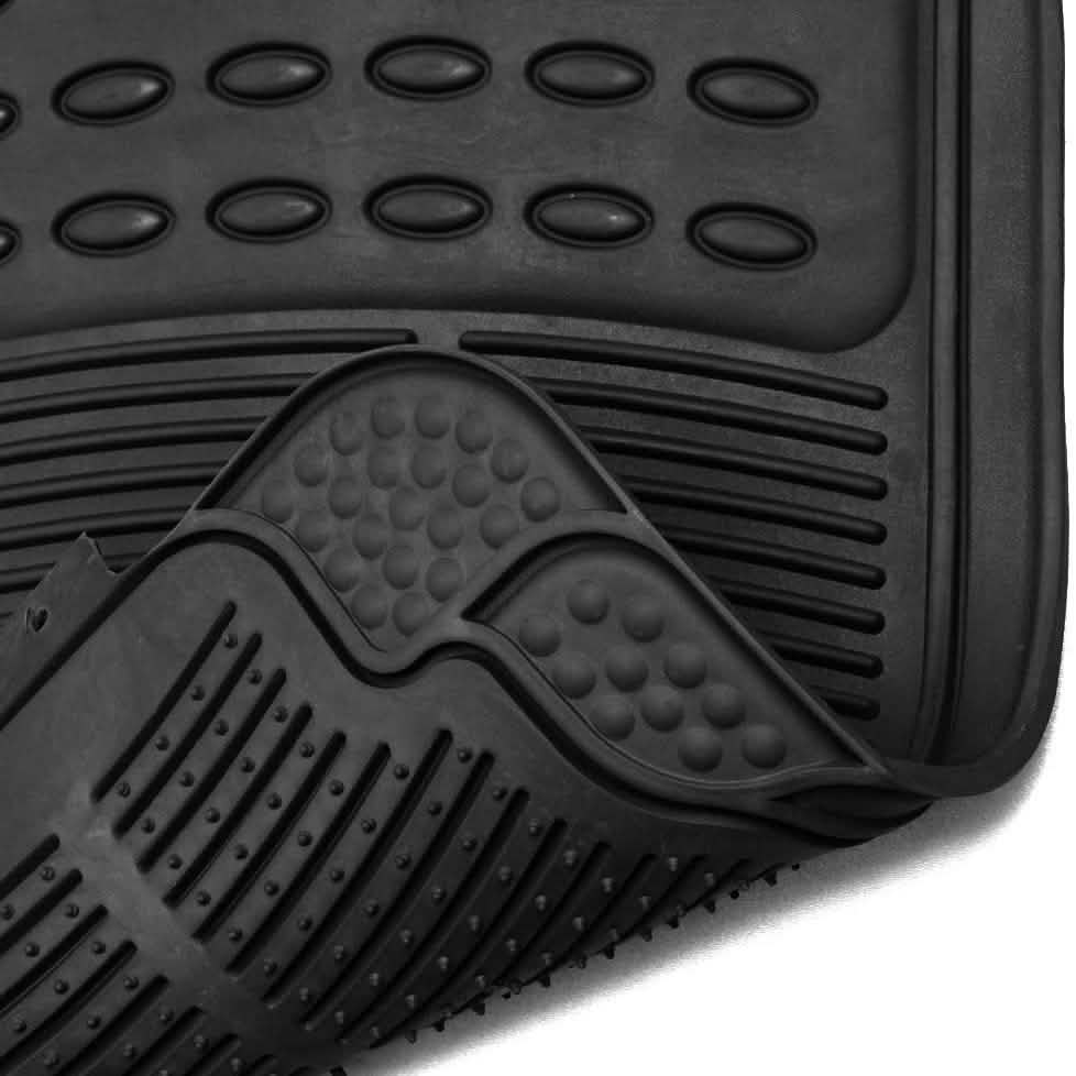 Lot de 4: Ensemble de tapis de sol en caoutchouc noir robustes de style rainuré OxGord® pour 1re et 2e rangées