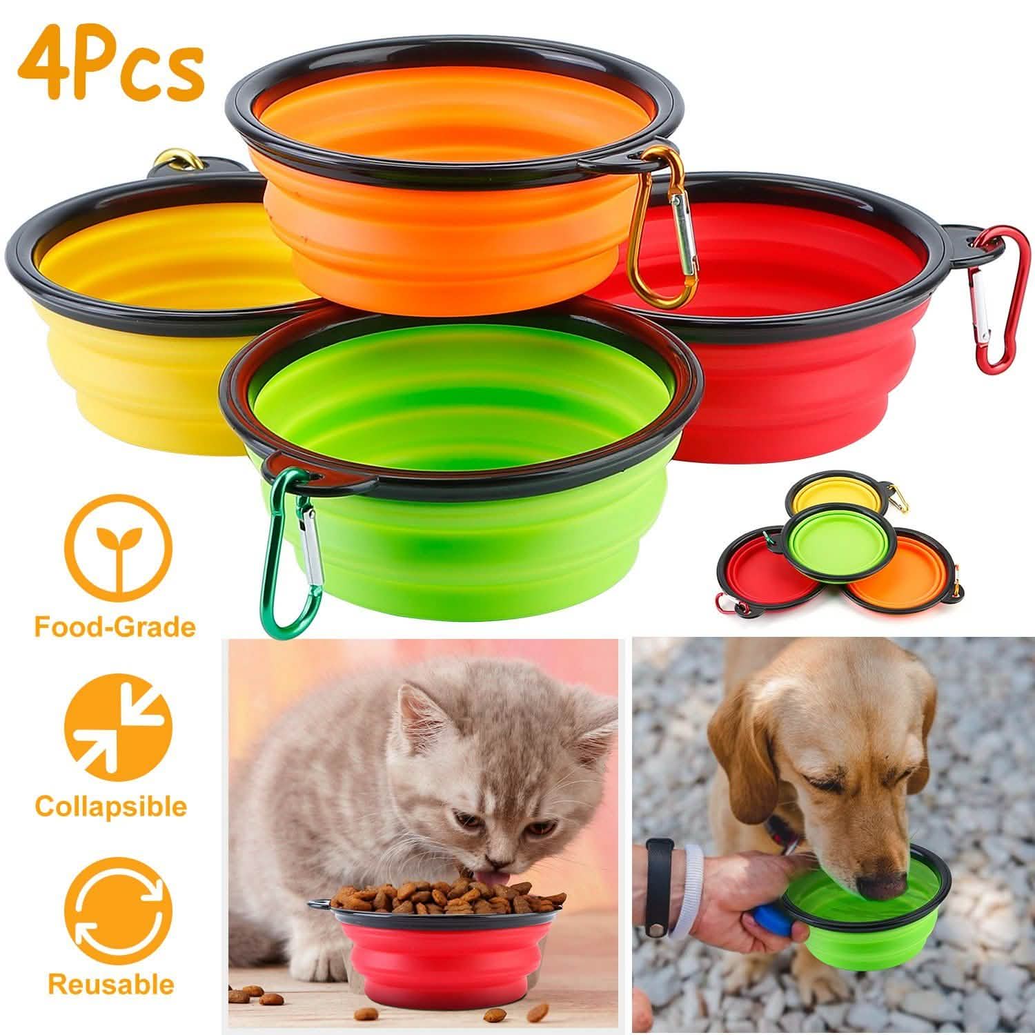 Lot de 4 : Gamelle Pliable en Silicone pour Chien ou Chat