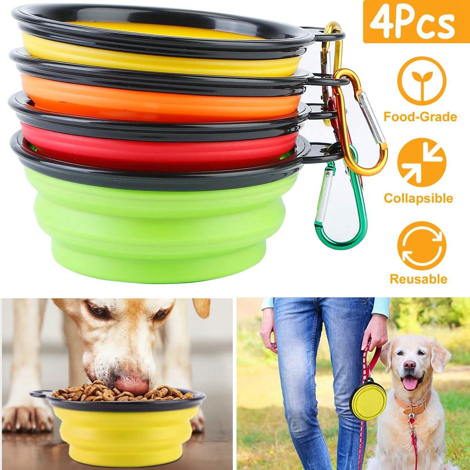 Lot de 4 : Gamelle Pliable en Silicone pour Chien ou Chat
