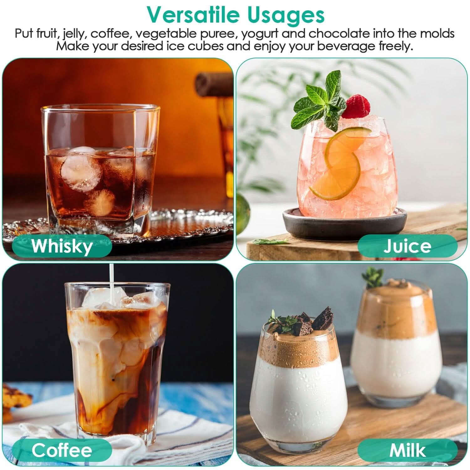Lot de 4 : Mini bac à glaçons avec couvercle et réservoir
