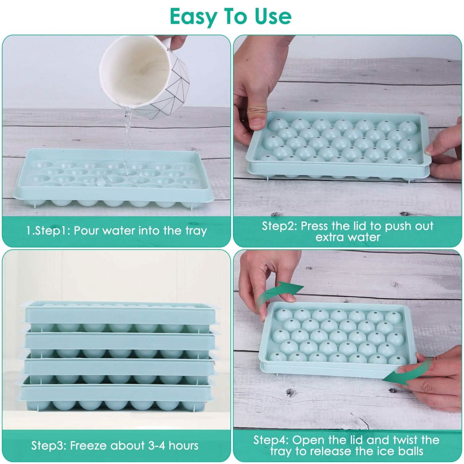 Lot de 4 : Mini bac à glaçons avec couvercle et réservoir