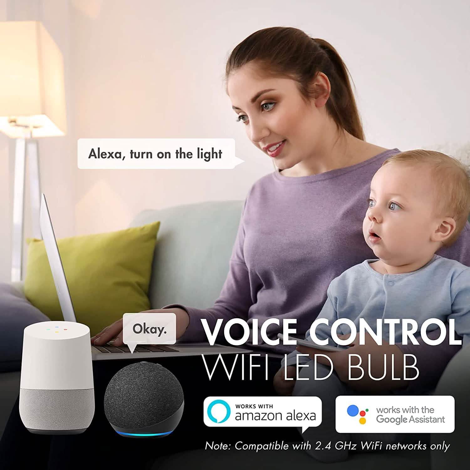 Lot de 4 ampoules intelligentes à DEL Wi-Fi avec lumière blanche et couleurs changeantes