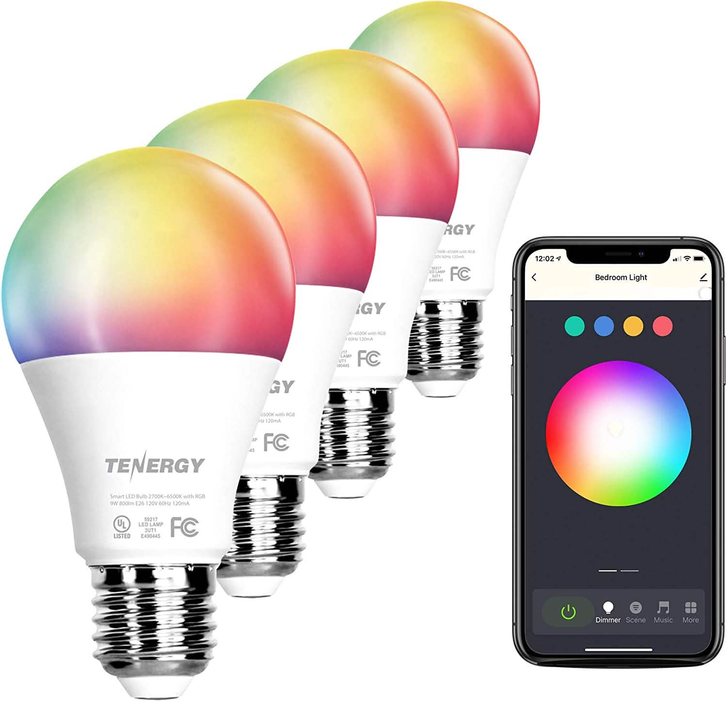 Lot de 4 ampoules intelligentes à DEL Wi-Fi avec lumière blanche et couleurs changeantes