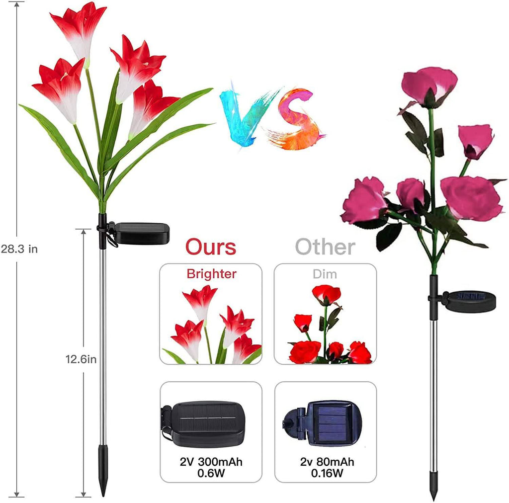 Lot de 4 : Lampes solaires de jardin à changement de couleur avec 16 grandes fleurs de lys