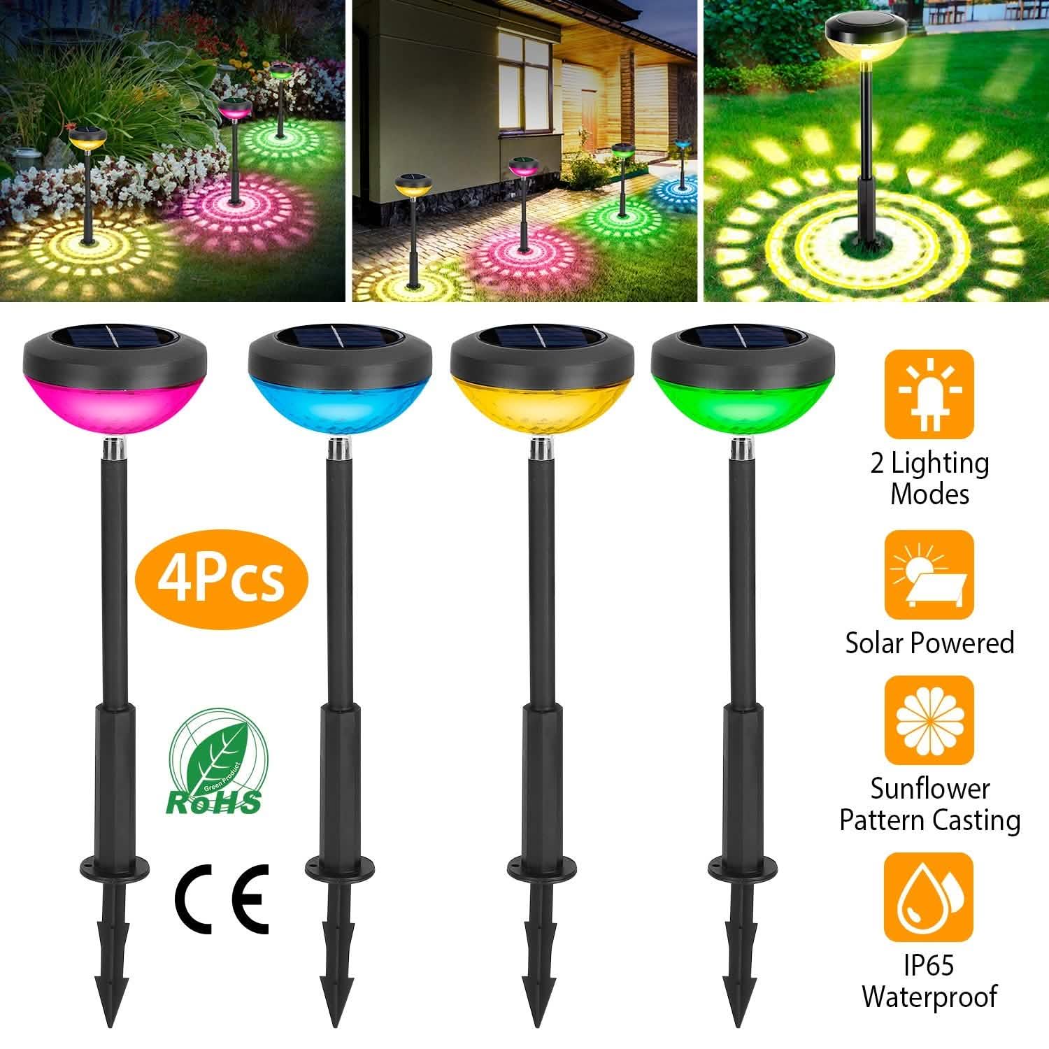 Lot de 4 : Lampe solaire de jardin à couleur changeante pour allée