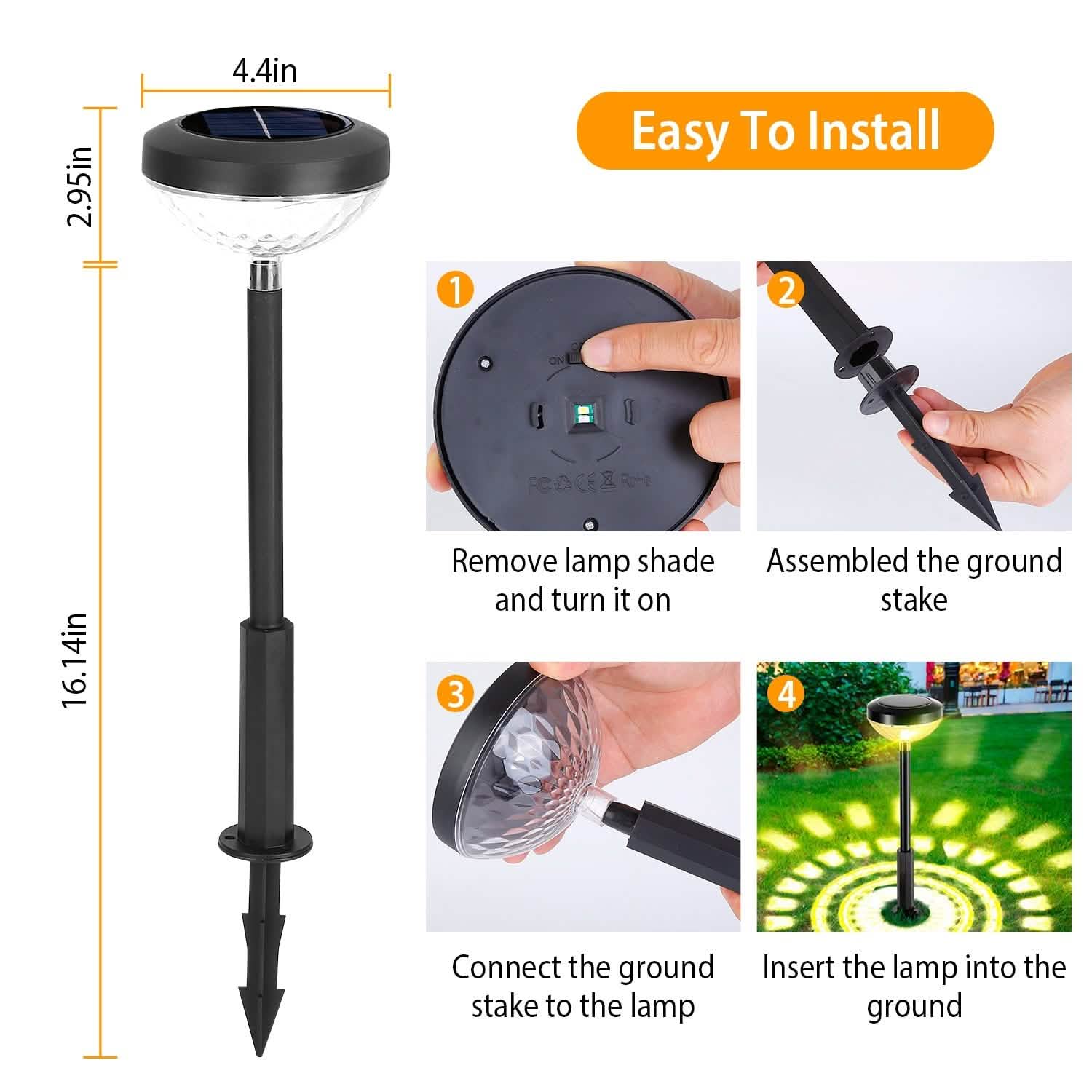 Lot de 4 : Lampe solaire de jardin à couleur changeante pour allée