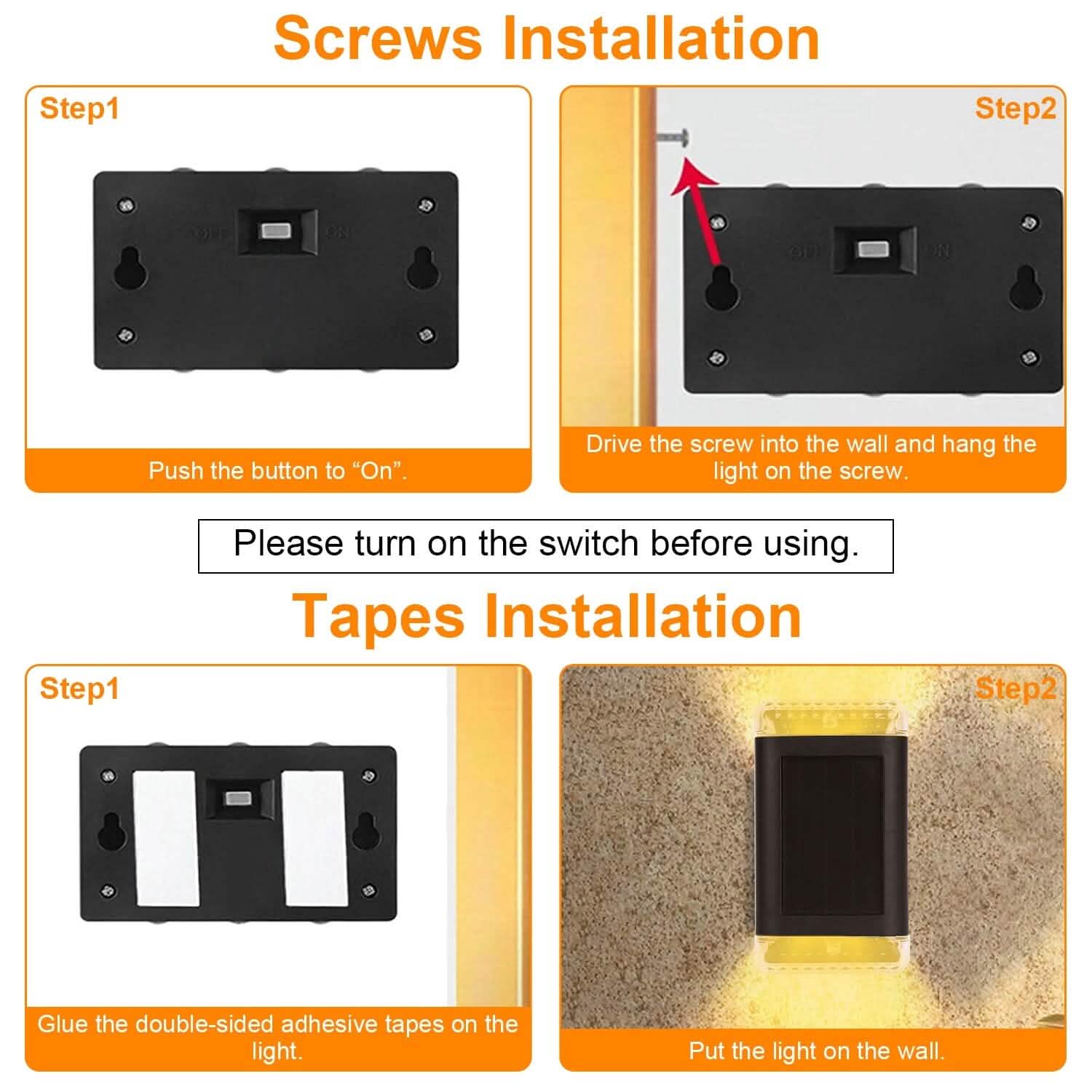Lot de 4 : Applique Murale Solaire IP55 Rechargeable avec Capteur Optique
