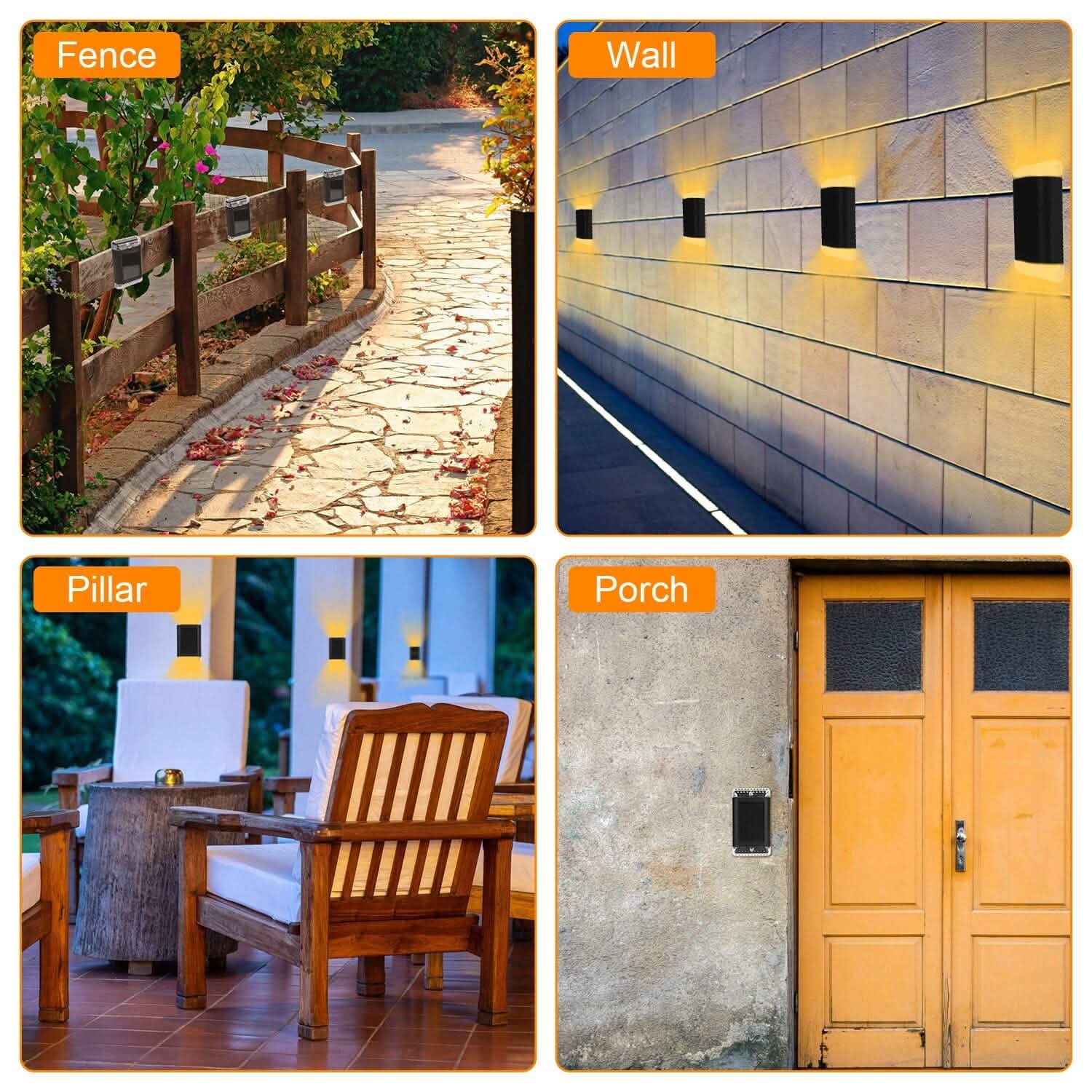 Lot de 4 : Applique Murale Solaire IP55 Rechargeable avec Capteur Optique
