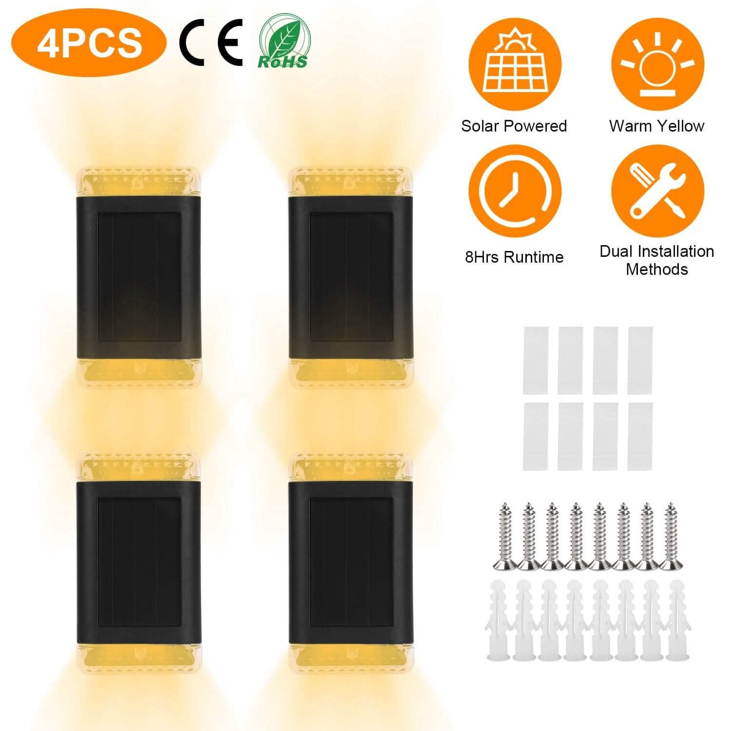 Lot de 4 : Applique Murale Solaire IP55 Rechargeable avec Capteur Optique
