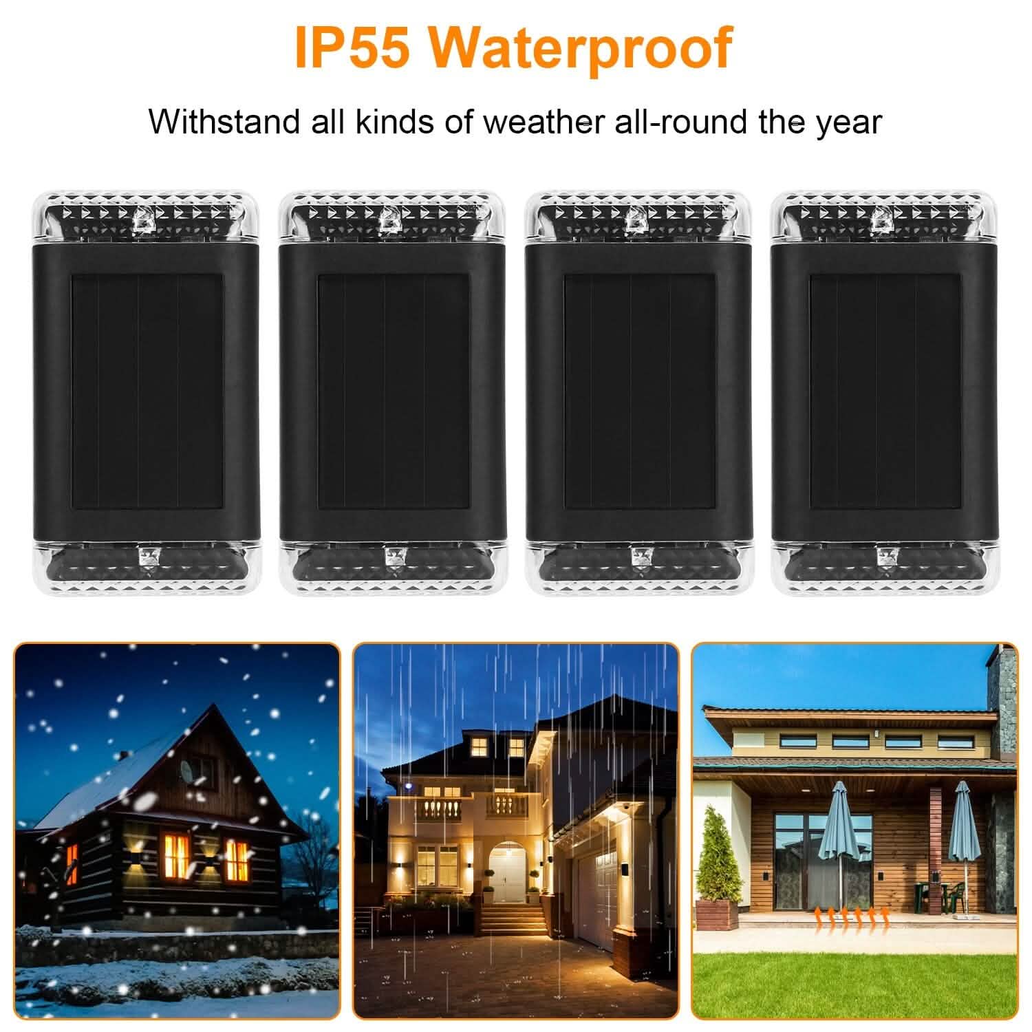 Lot de 4 : Applique Murale Solaire IP55 Rechargeable avec Capteur Optique