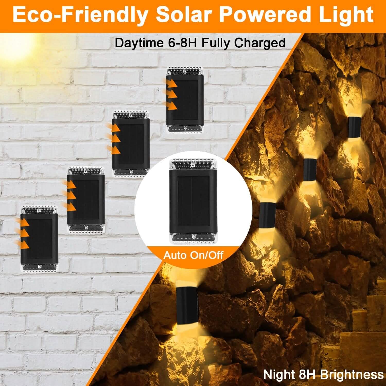Lot de 4 : Applique Murale Solaire IP55 Rechargeable avec Capteur Optique