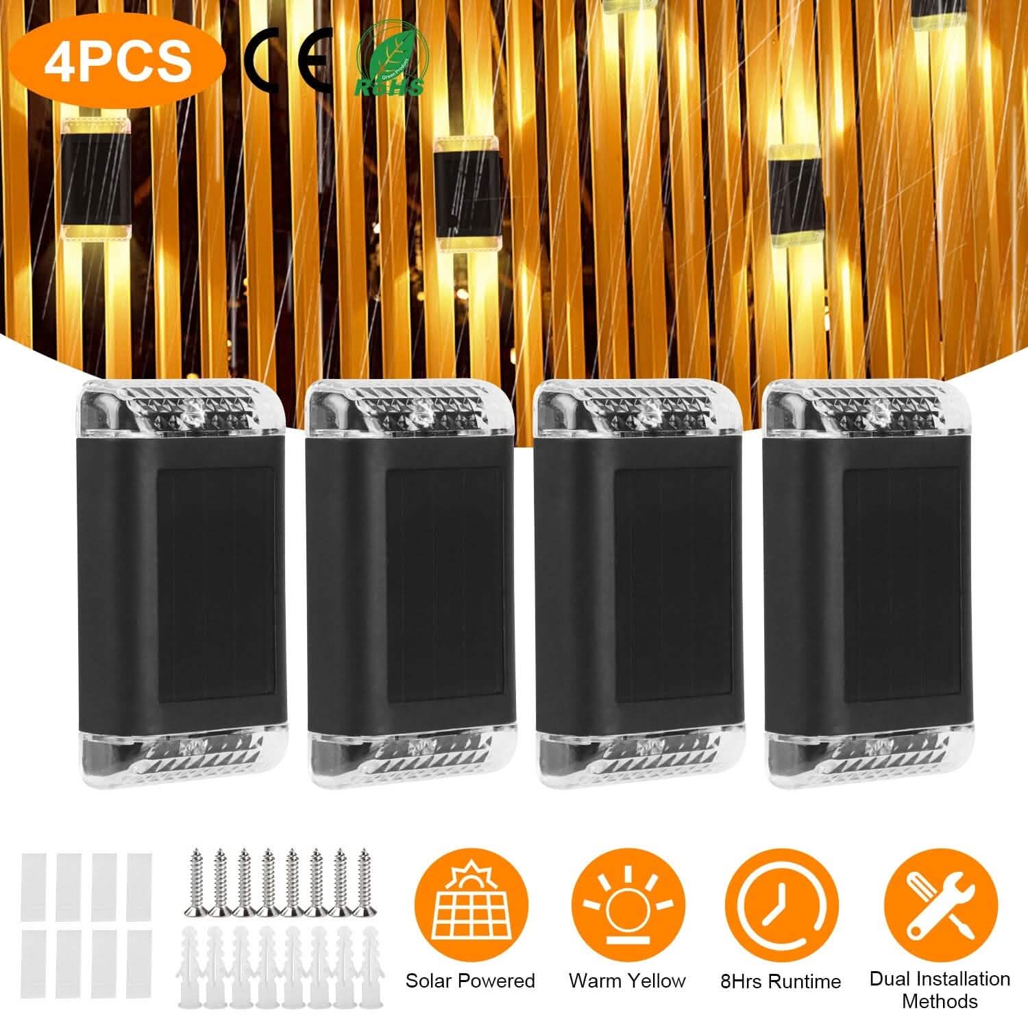 Lot de 4 : Applique Murale Solaire IP55 Rechargeable avec Capteur Optique